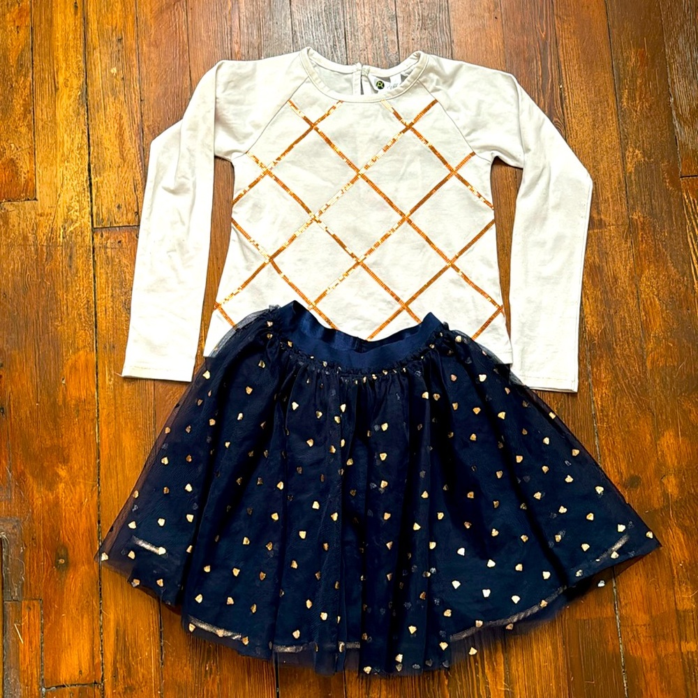PL Kids 2 Piece Sequined Diamonds Long Sleeve Tee and Reversible Skirt Set